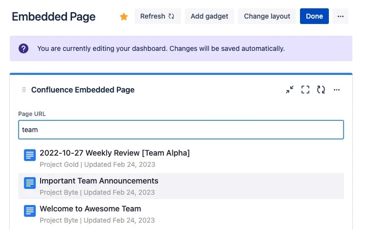 meetical-embed-confluence-page-on-jira-dashboard-search-for-the-page-or-paste-the-link.webp
