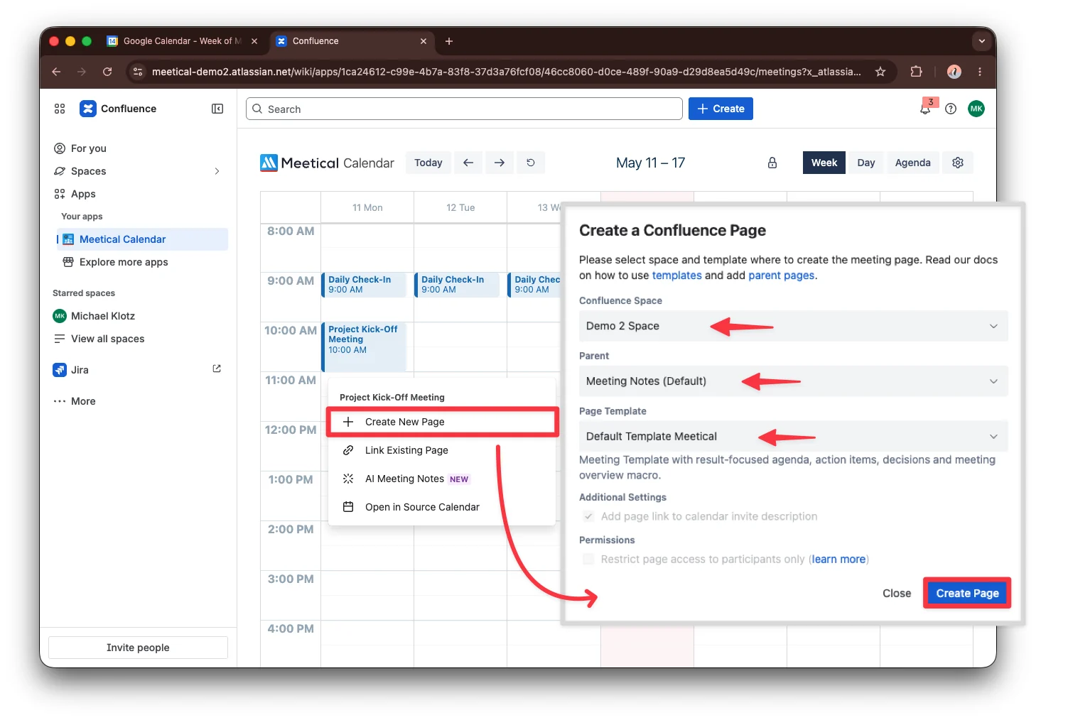 meetical-quickstart-create-confluence-page-project-kickoff.webp