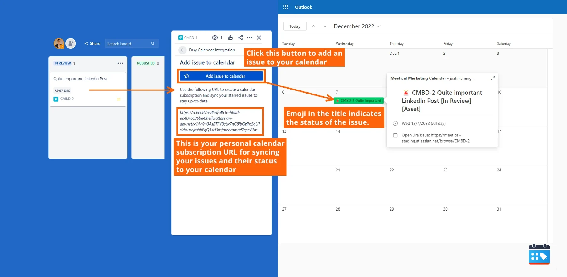 Easy addition of Jira issues to personal calendars